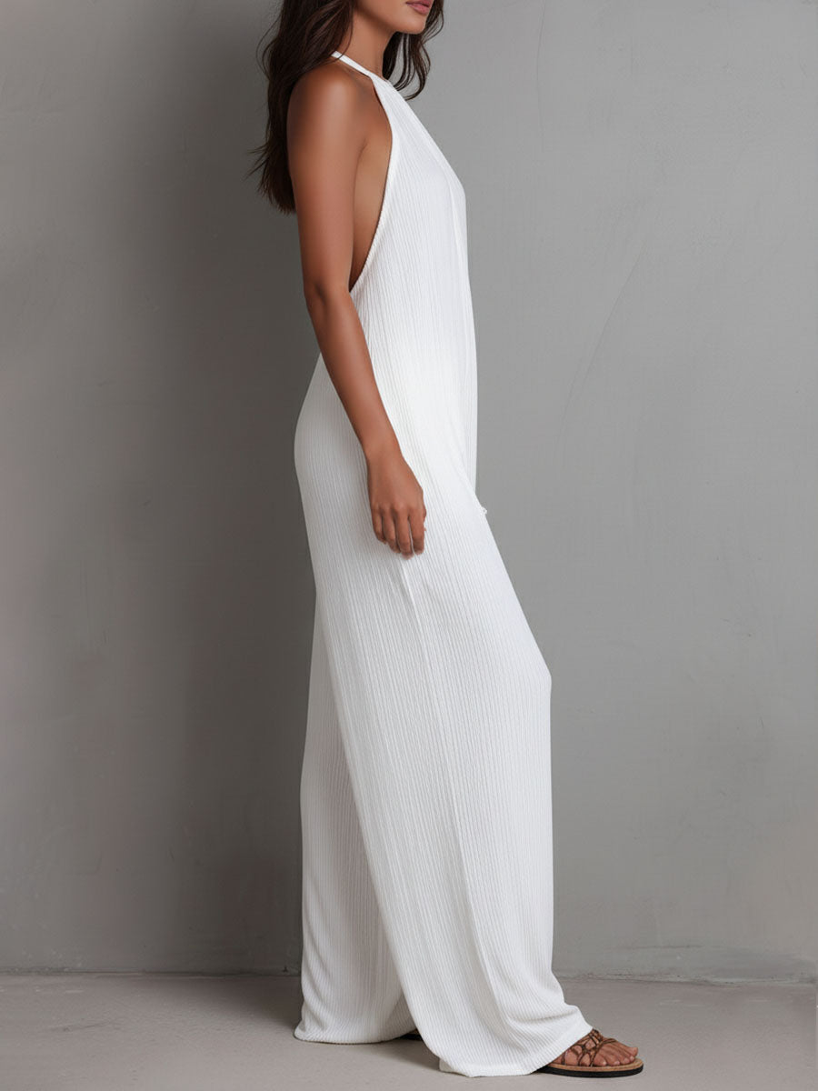 Tuta resort halter plissé – vista frontale