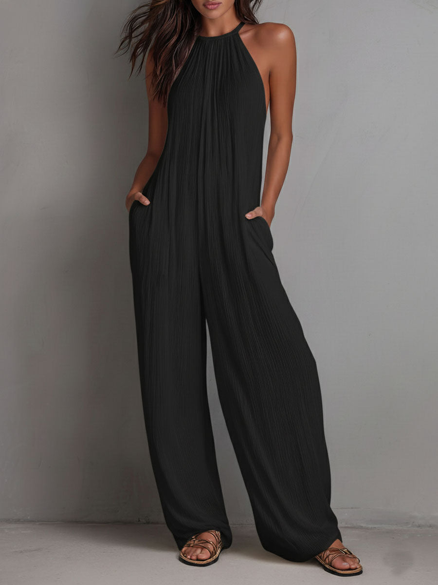 Tuta resort halter plissé – vista posteriore