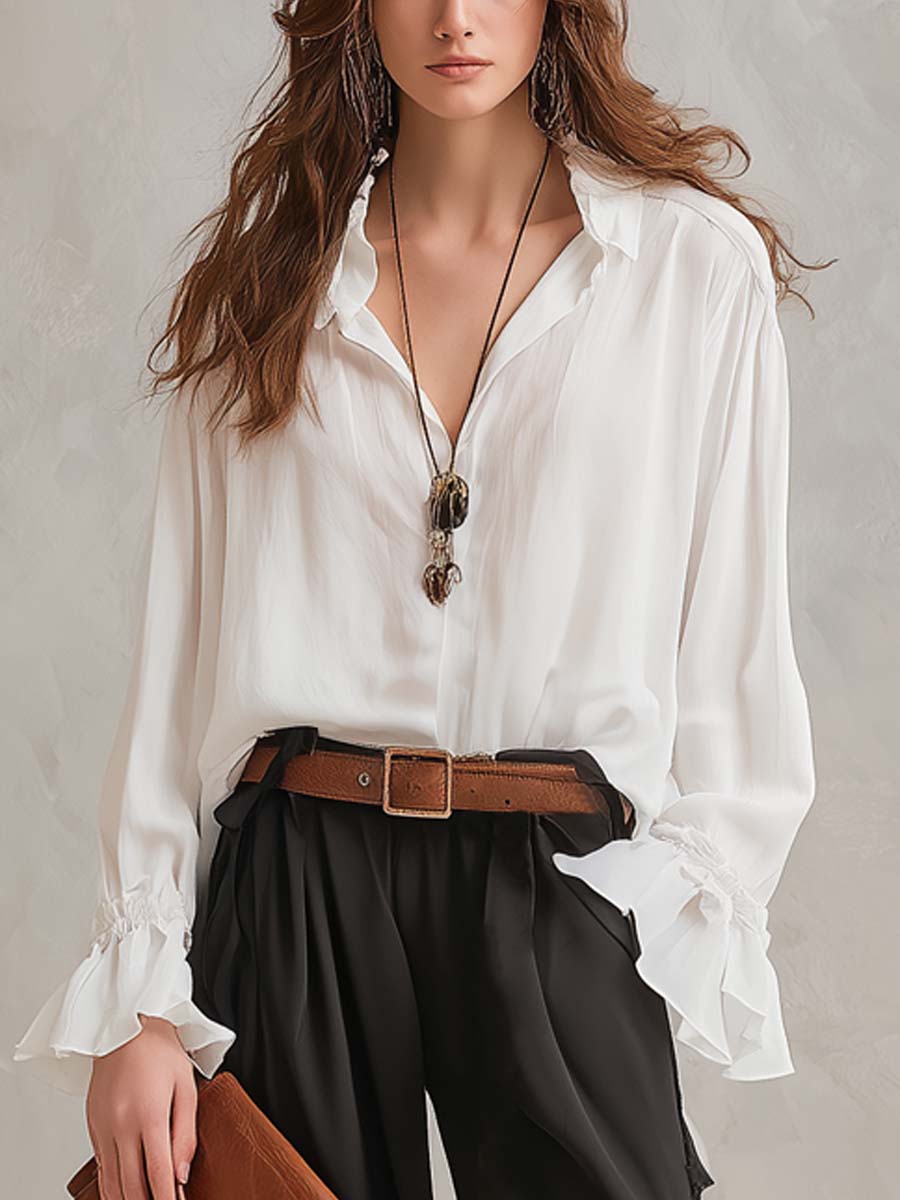 Coordinato bianco in chiffon con volant – dettaglio 3