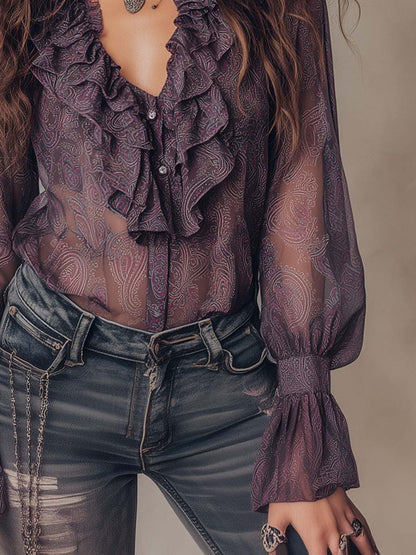 Camicetta viola in chiffon paisley – dettaglio 3