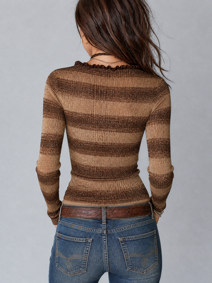Top in maglia patchwork a righe marrone – dettaglio 5