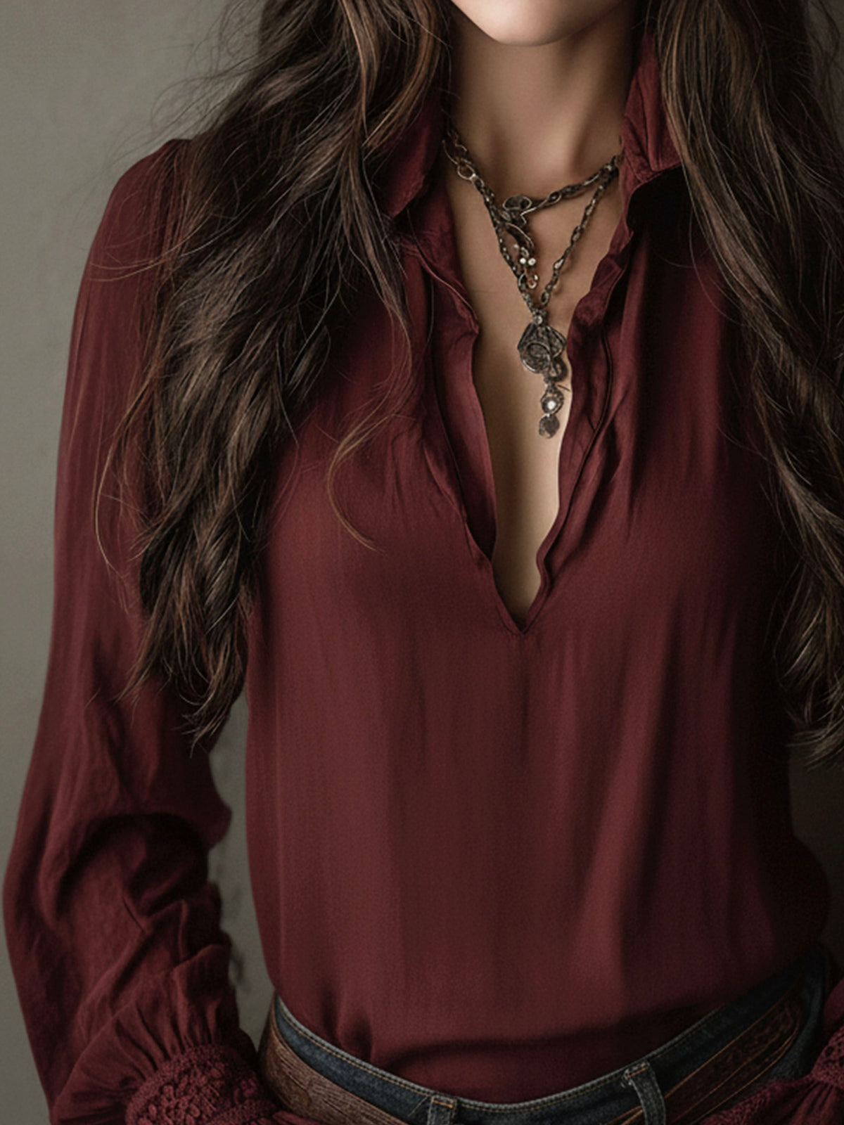 Blusa boho rosso vino – vista d'insieme