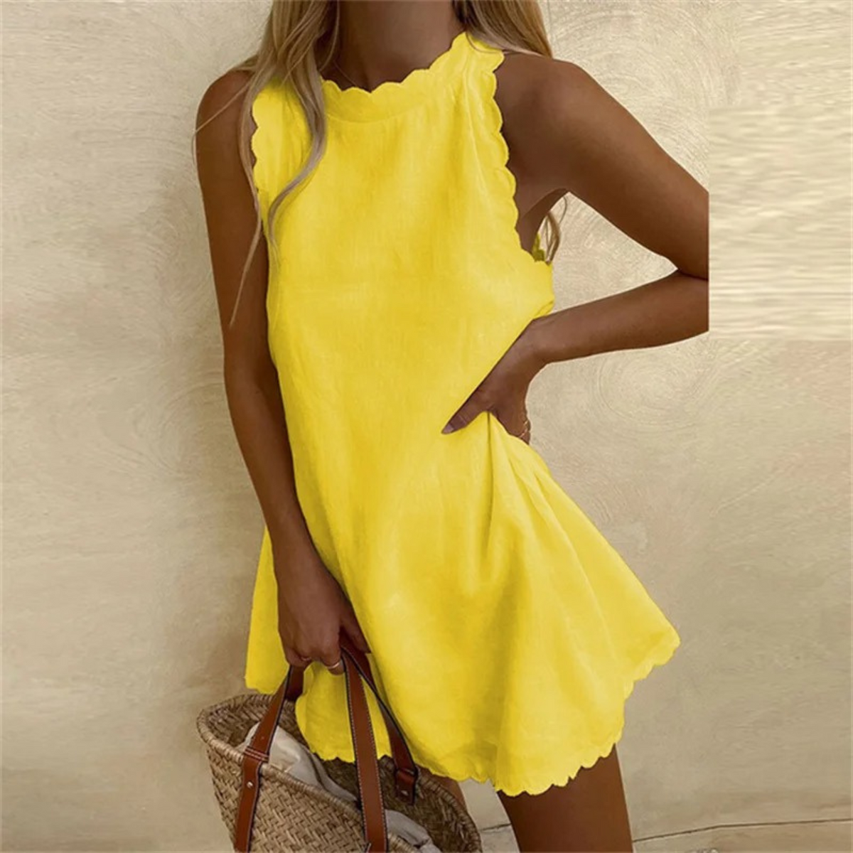 Abito midi Anya con skort giallo – vista frontale