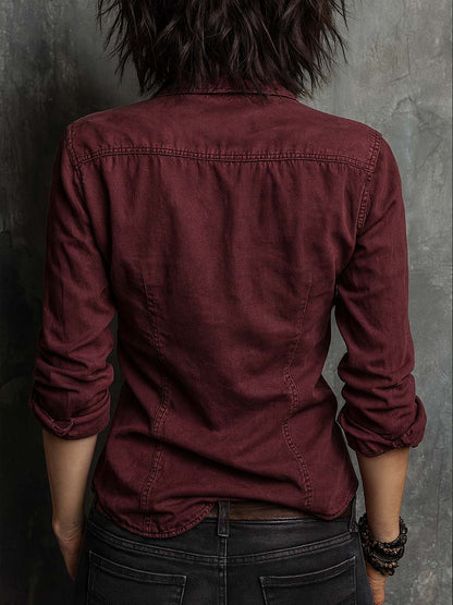 Camicetta di jeans rosso retrò – dettaglio 3
