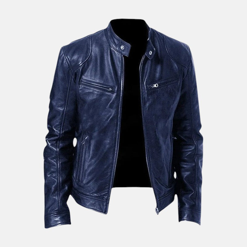 Giacca in pelle Hernando blu scuro – vista frontale