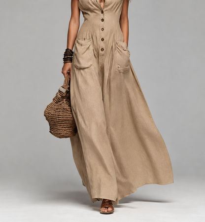 Vestito lungo Valeria beige – dettaglio