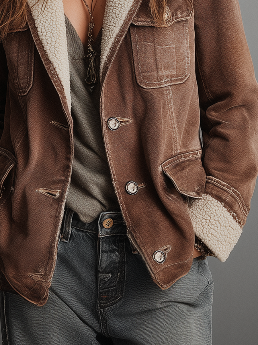 Cappotto in denim foderato marrone – look completo