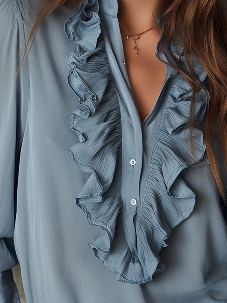 Camicetta in chiffon azzurro polvere – dettaglio 8