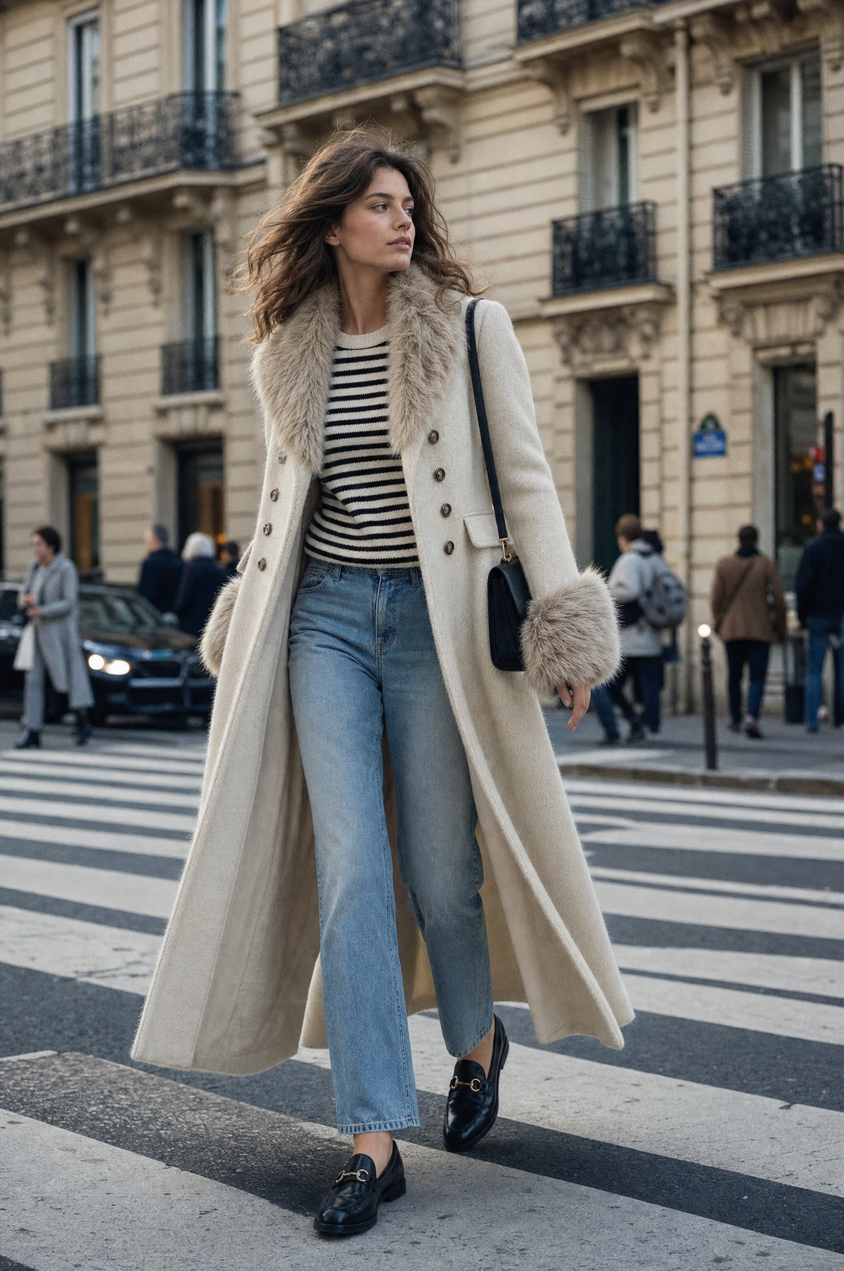 Cappotto beige doppiopetto quiet luxury – look indossato