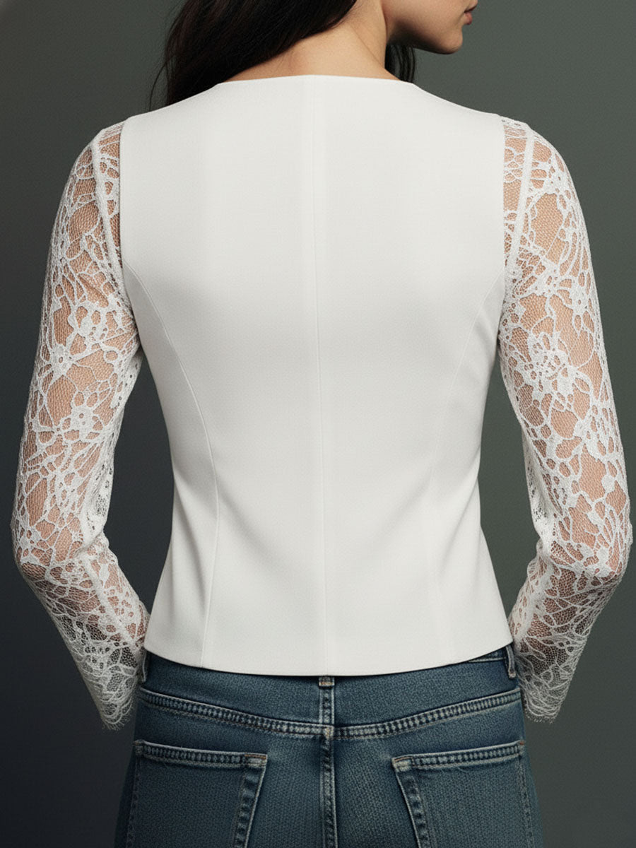 Blazer top nero con maniche in pizzo – dettaglio 13