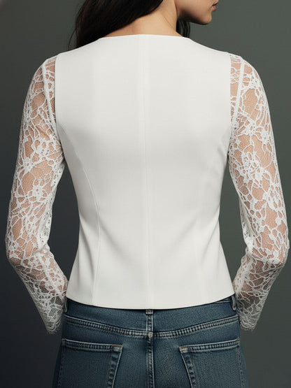 Blazer top nero con maniche in pizzo – dettaglio 13