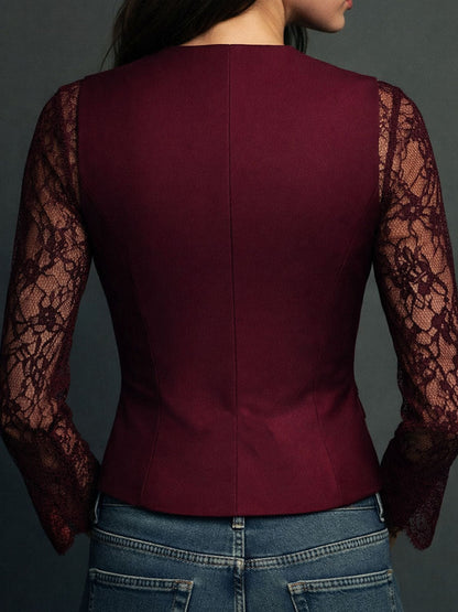 Blazer top nero con maniche in pizzo – dettaglio 14
