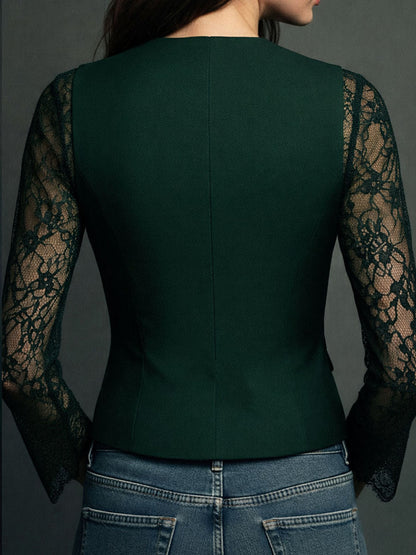 Blazer top nero con maniche in pizzo – dettaglio 15