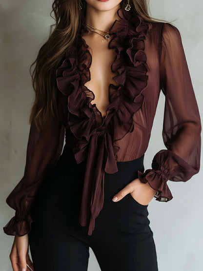 Camicetta in chiffon prugna – vista laterale