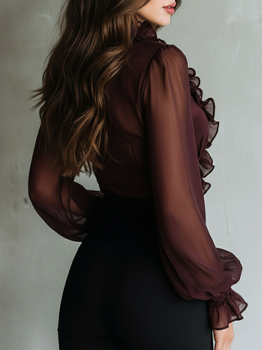 Camicetta in chiffon prugna – look completo