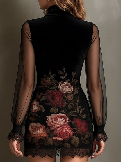 Vestito mini nero con rose in velluto – look completo