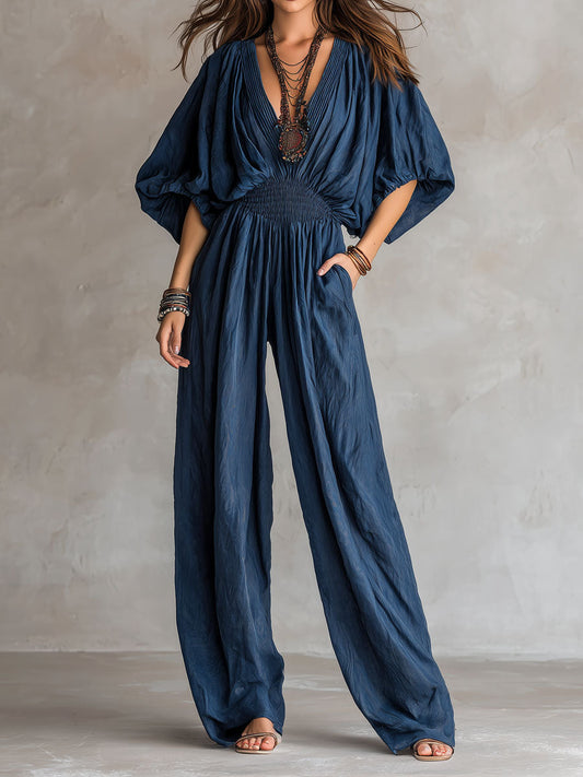 Tuta jumpsuit boho indaco – vista frontale