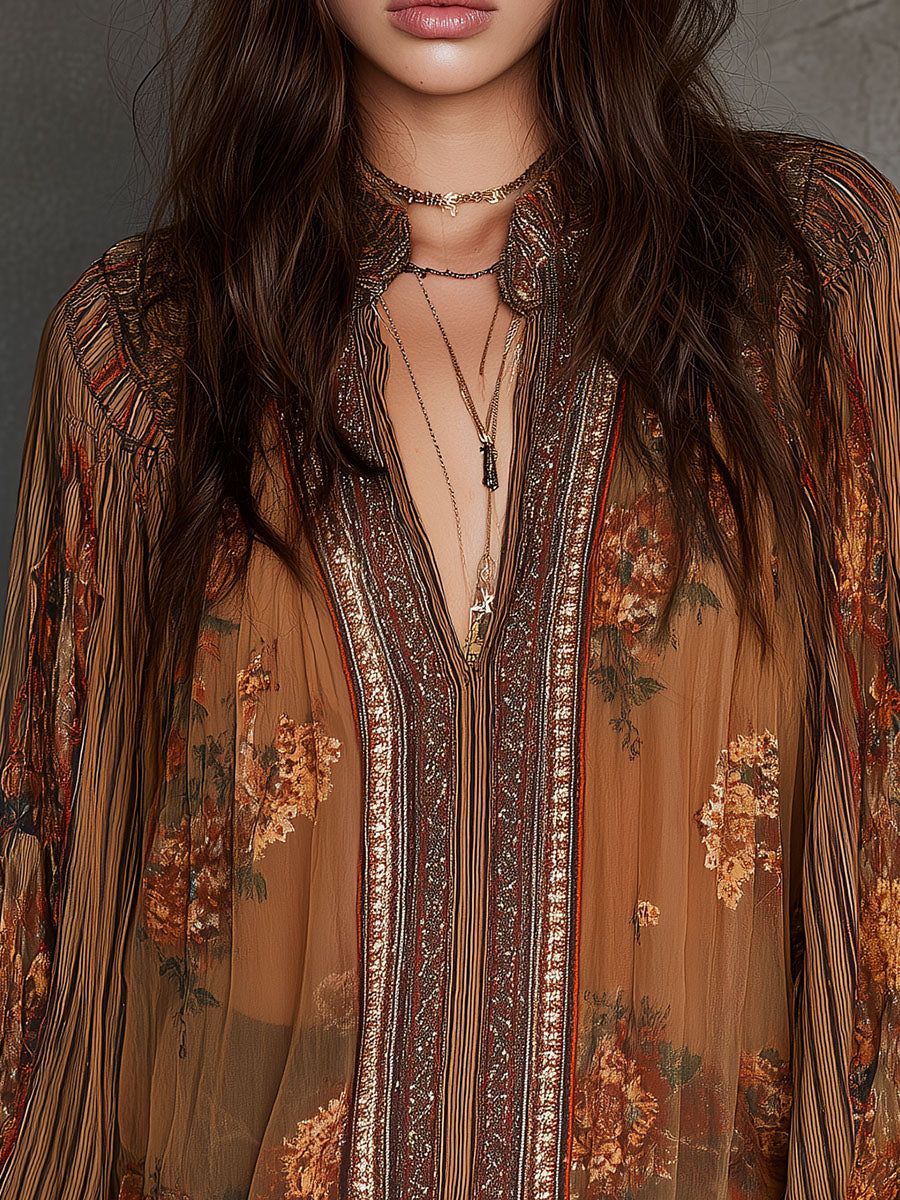 Camicetta boho a fiori marrone – dettaglio 10