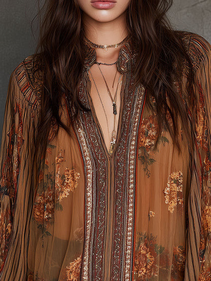 Camicetta boho a fiori marrone – dettaglio 10