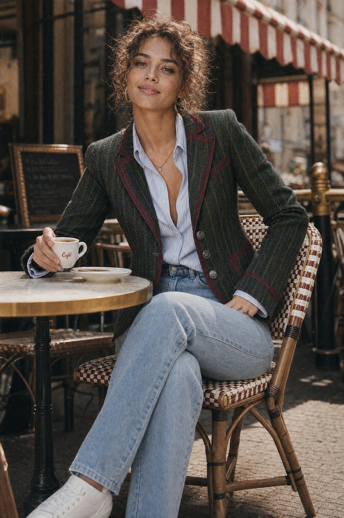 Blazer retro a righe verde – look indossato