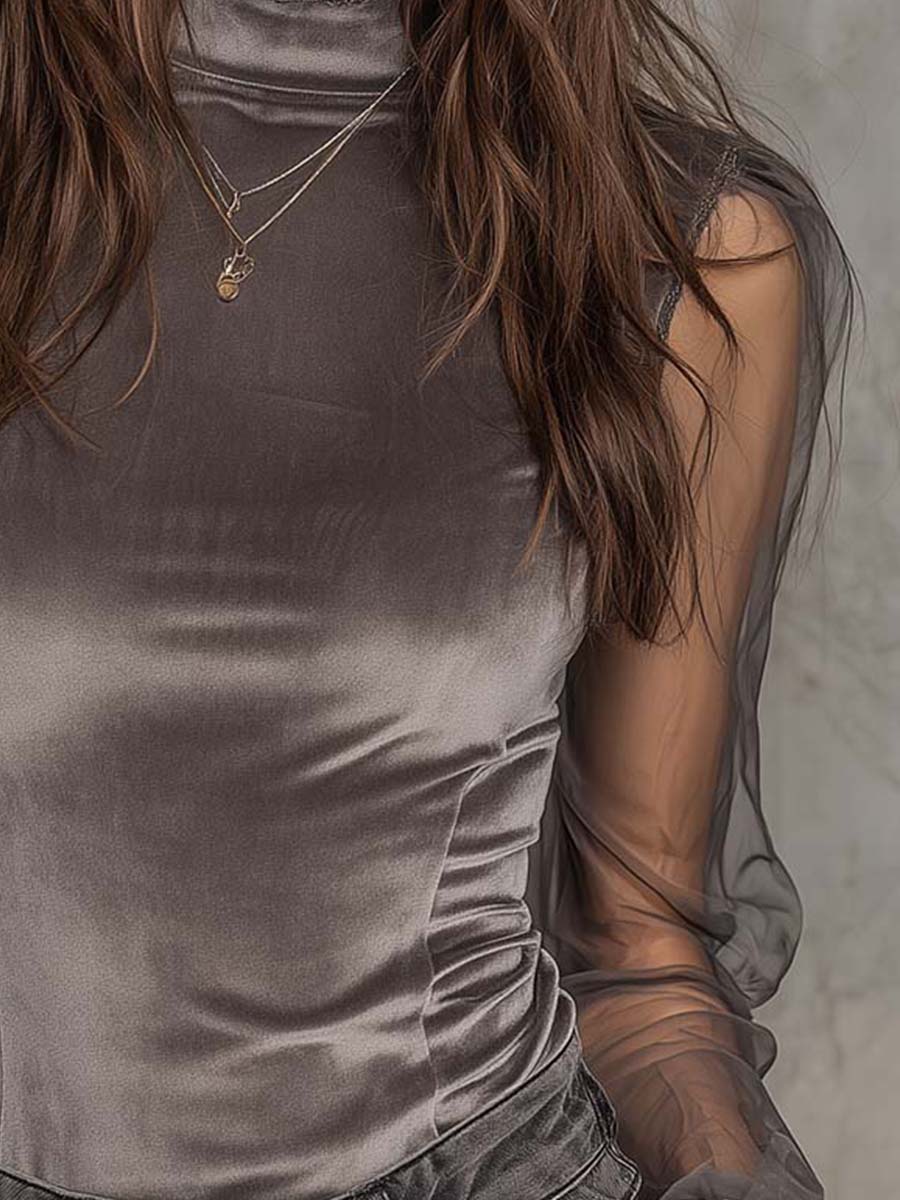Top in velluto e rete grigio grafite – dettaglio 6