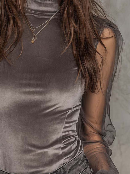 Top in velluto e rete grigio grafite – dettaglio 6