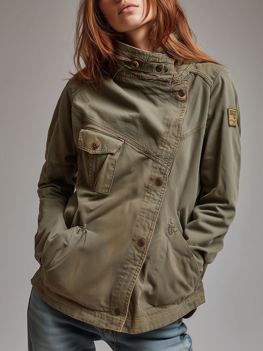 Giacca verde militare collo coreano – vista frontale