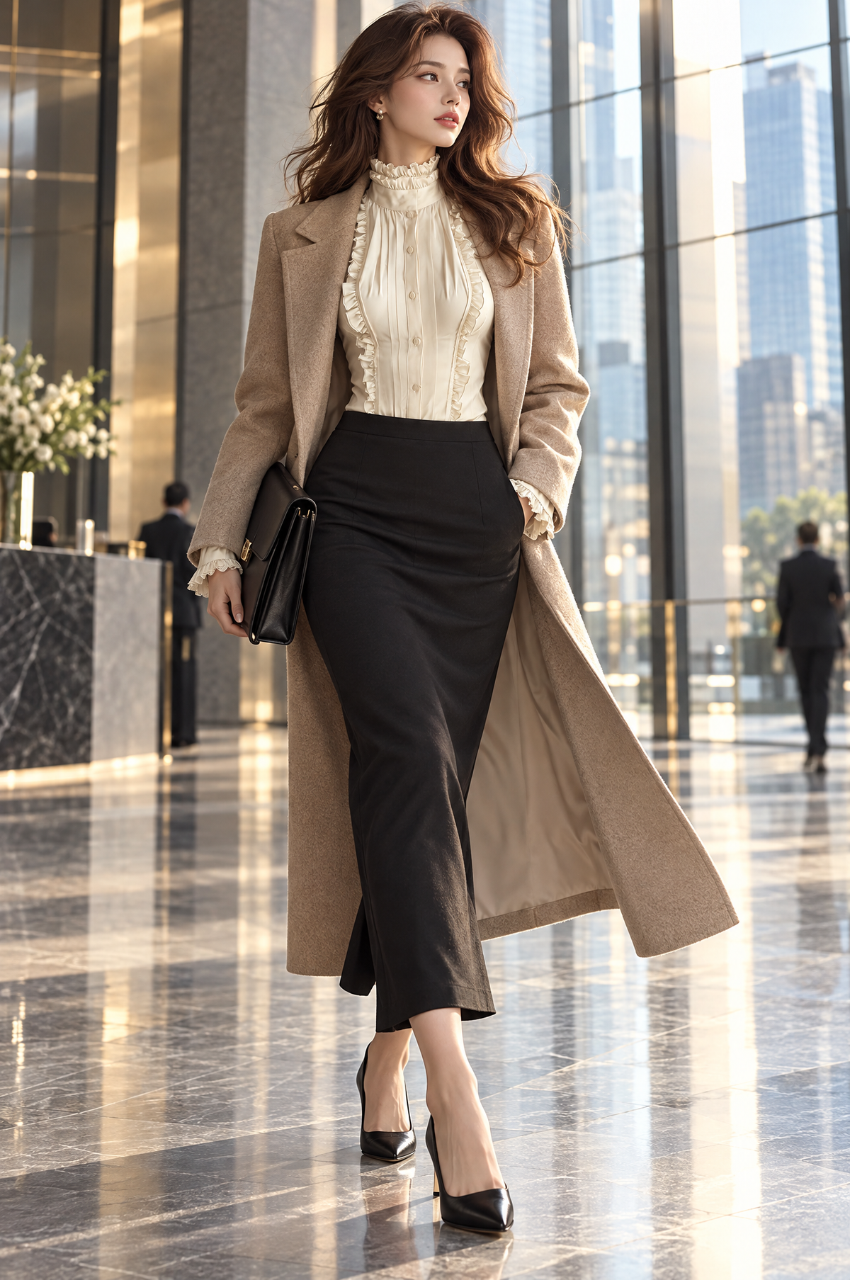 Camicetta vittoriana bianco latte con collo a volant – look di stile