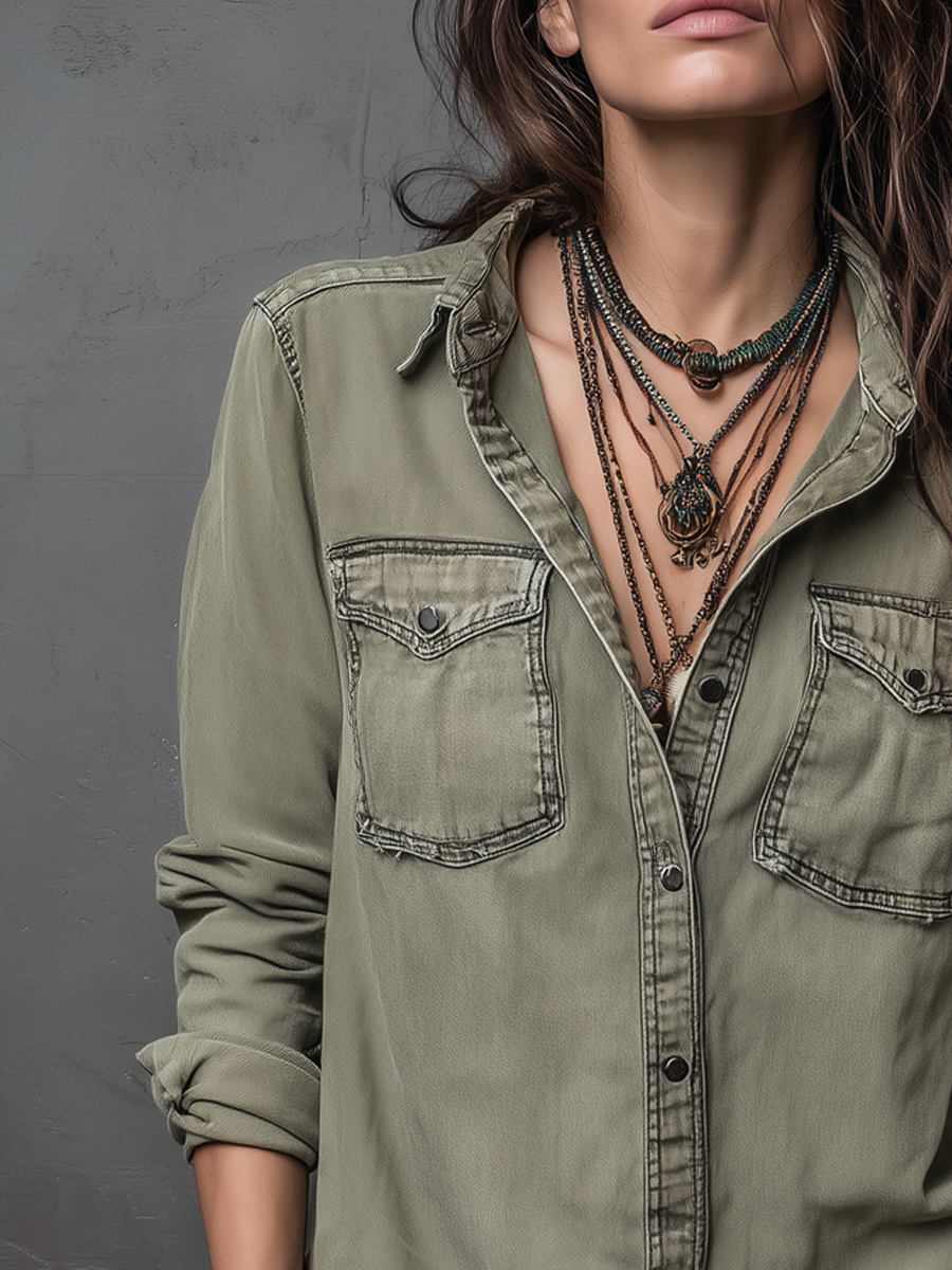 Blusa vintage lavata verde – look completo