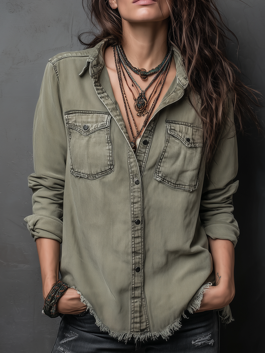 Blusa vintage lavata verde – vista frontale