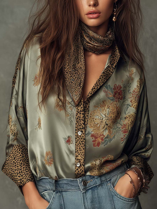 Camicia in raso verde salvia – vista frontale
