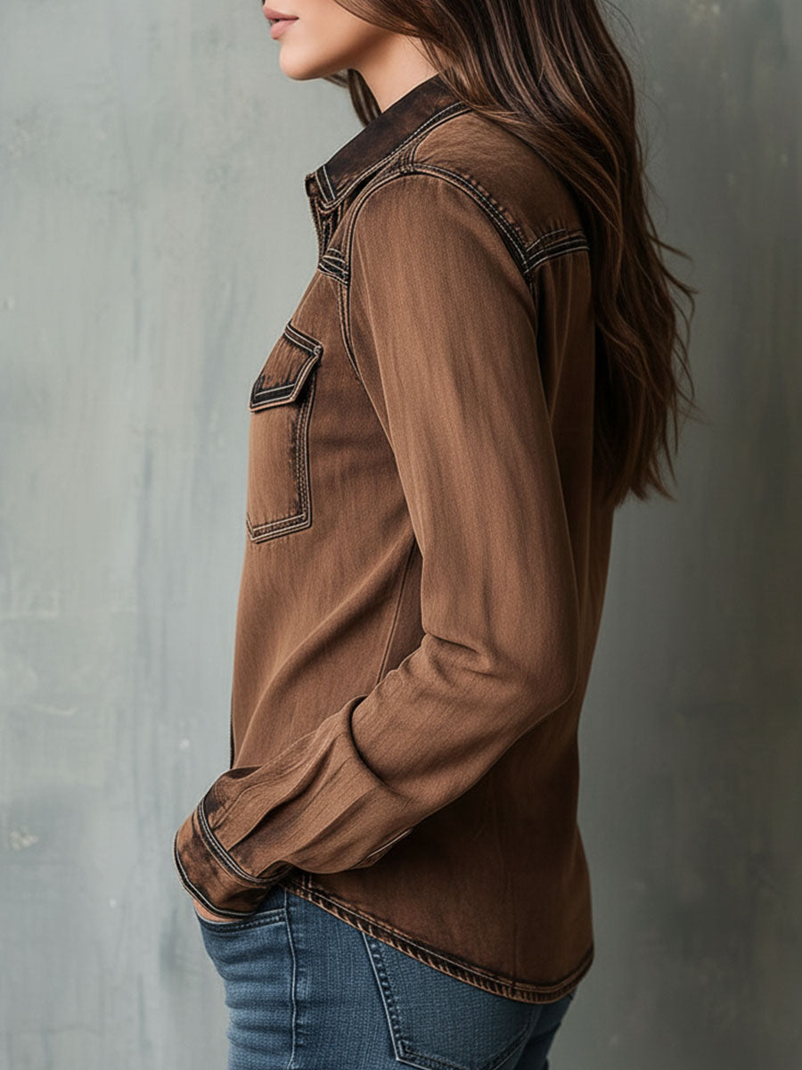Giacca camicia marrone lavata – vista posteriore