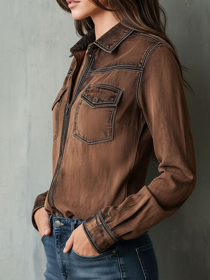 Giacca camicia marrone lavata – vista laterale