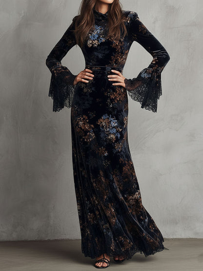Vestito lungo blu notte in velluto – dettaglio