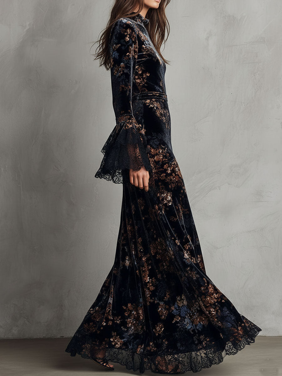 Vestito lungo blu notte in velluto – look completo