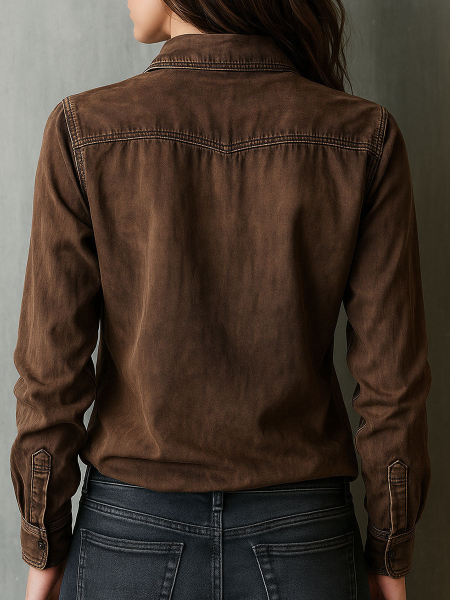 Giacca camicia marrone lavata – particolare