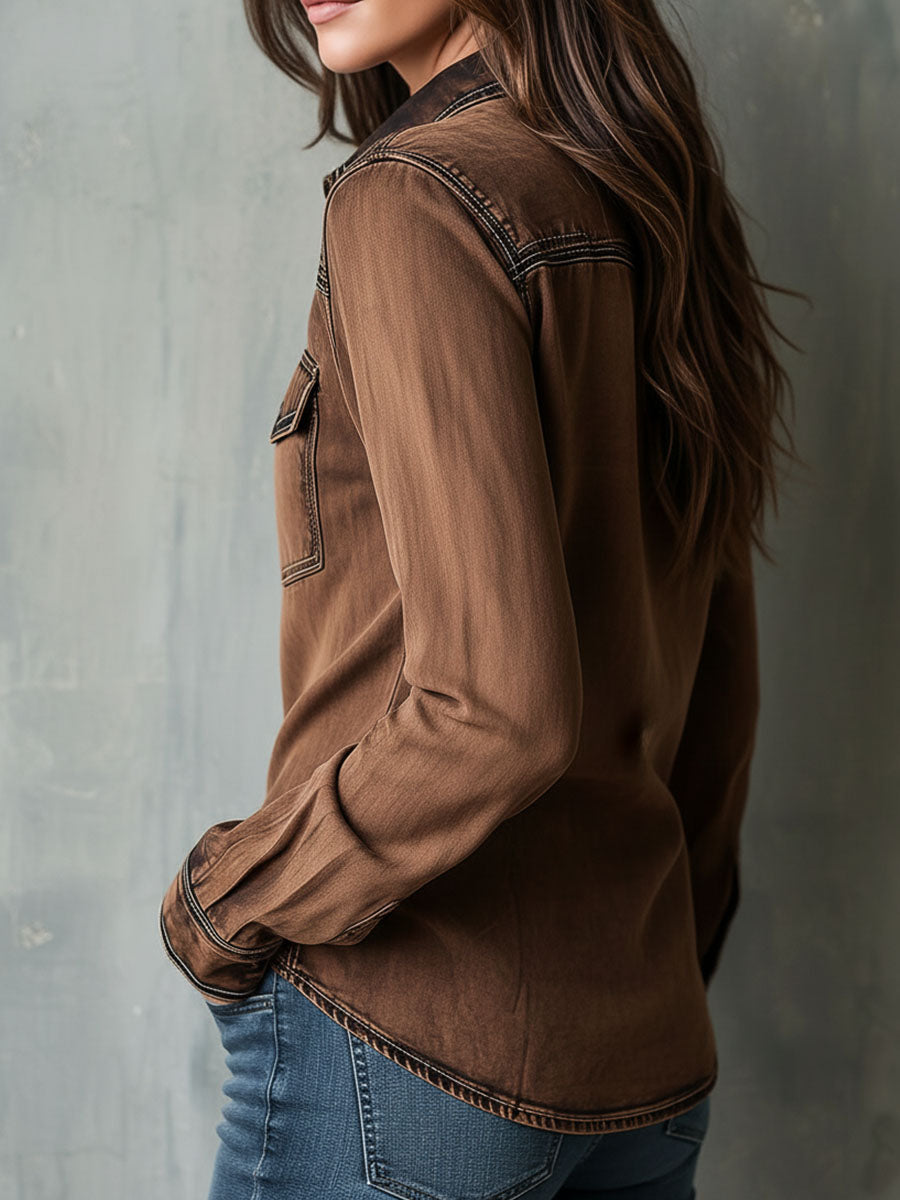 Giacca camicia marrone lavata – dettaglio del tessuto