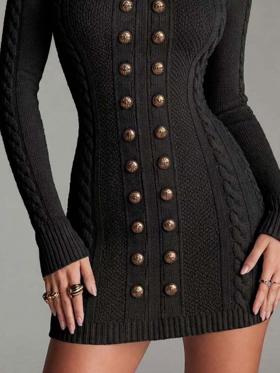 Abito in maglia a trecce blu militare – dettaglio della zip dorata