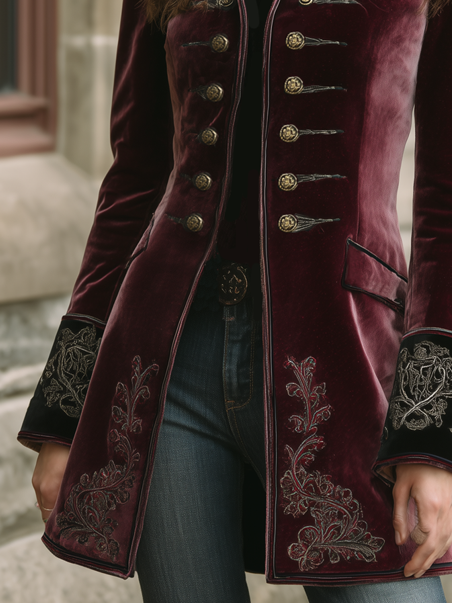 Cappotto in velluto rosso ricamato – dettaglio 5