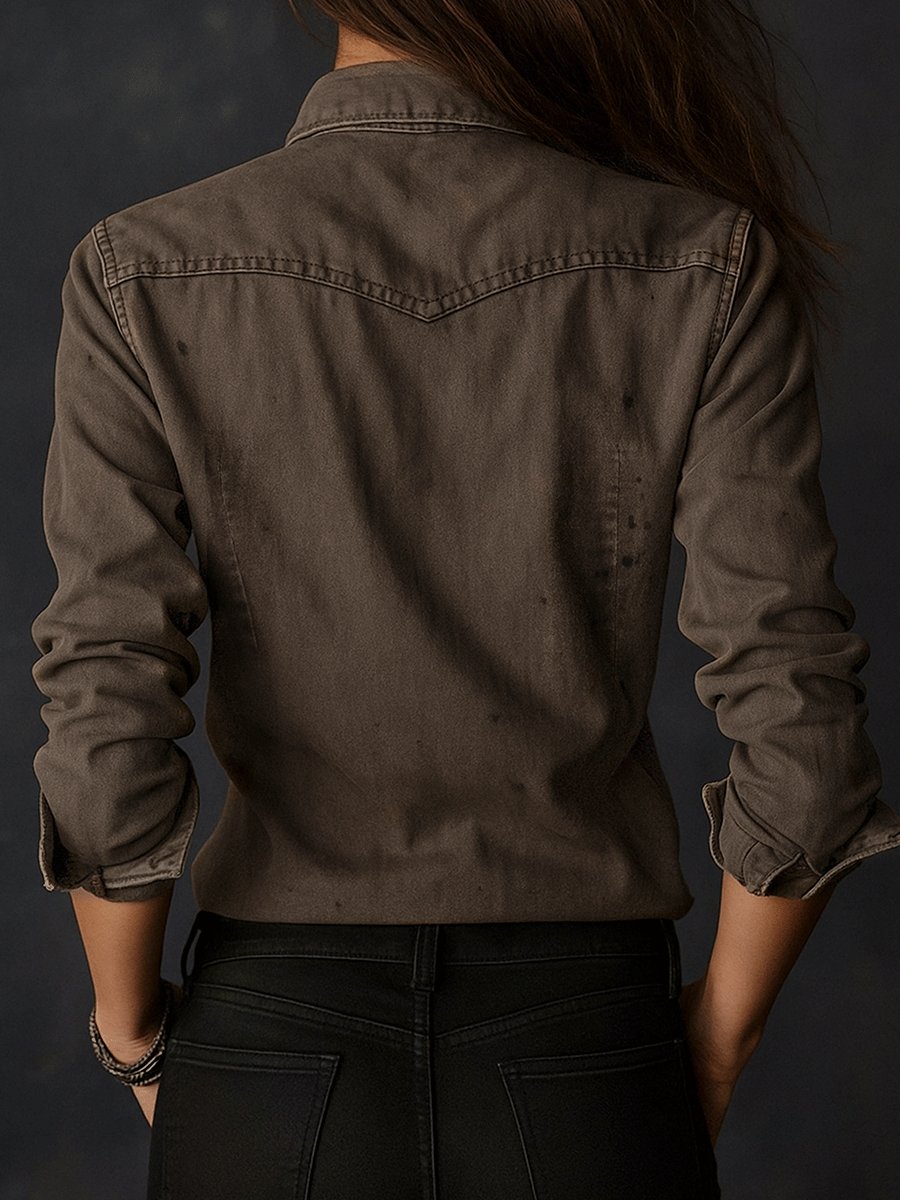 Camicia western taupe lavata vintage – dettaglio