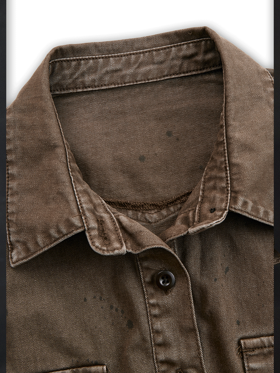 Camicia western taupe lavata vintage – dettaglio del tessuto