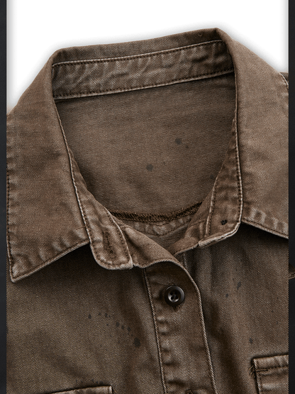 Camicia western taupe lavata vintage – dettaglio del tessuto