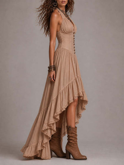 Vestito lungo boho kaki – dettaglio