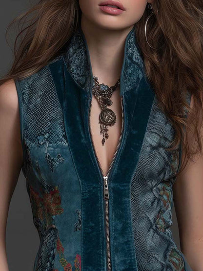 Top gilet in velluto blu petrolio – dettaglio 5