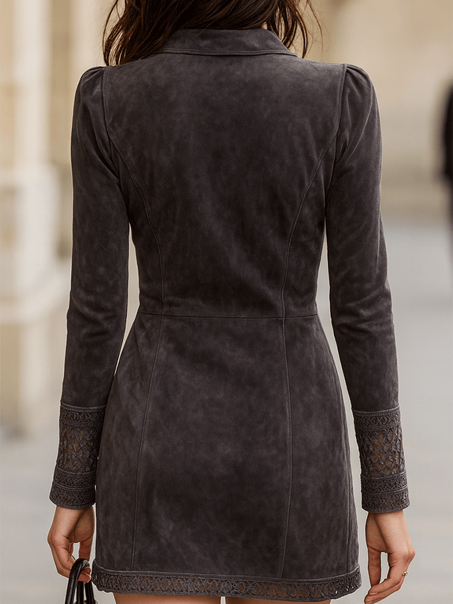 Vestito mini in camoscio grigio – dettaglio 2