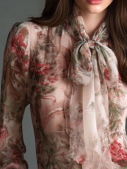 Camicetta in chiffon rosa cipria a fiori – dettaglio 8