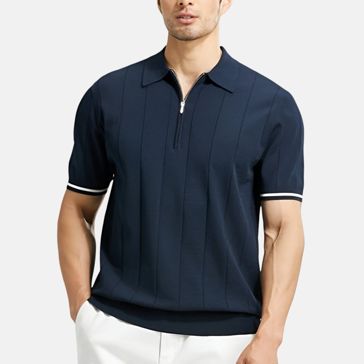 Polo Edgar blu navy con zip – vista frontale