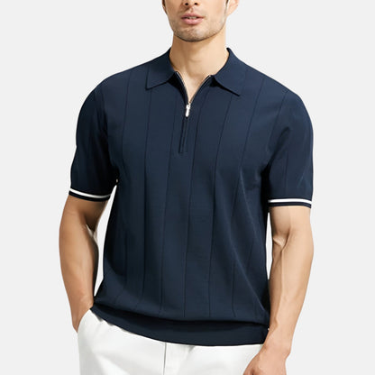 Polo Edgar blu navy con zip – vista frontale