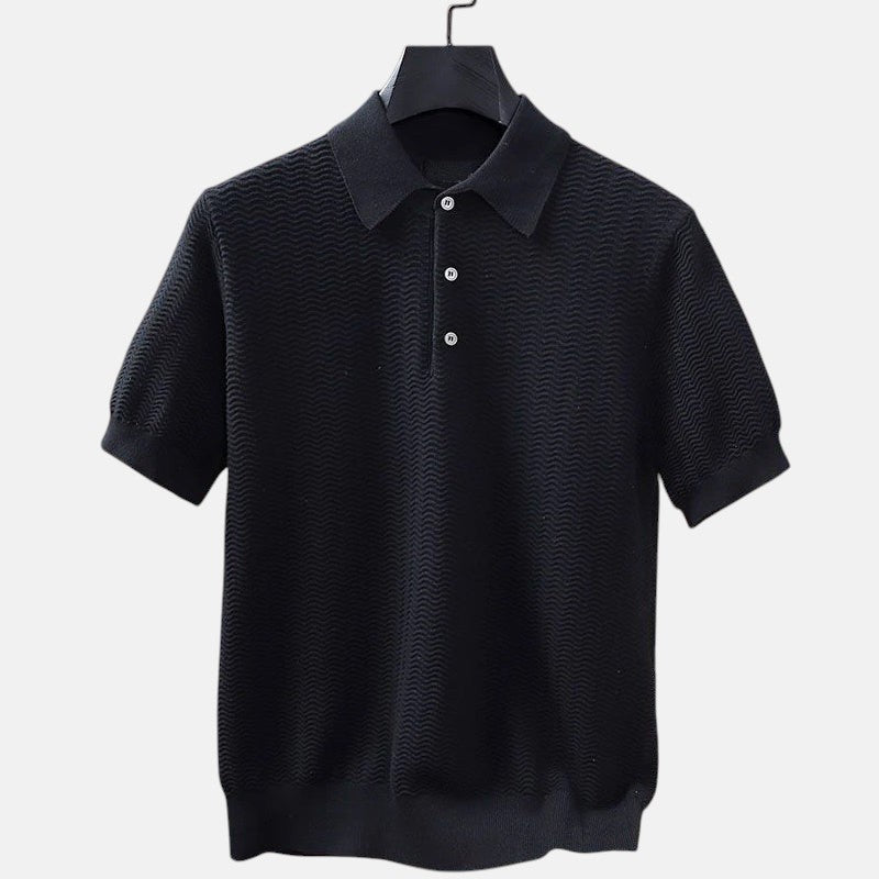 Polo Pablo nera in maglia texturizzata – vista frontale