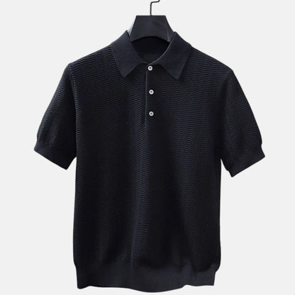Polo Pablo nera in maglia texturizzata – vista frontale